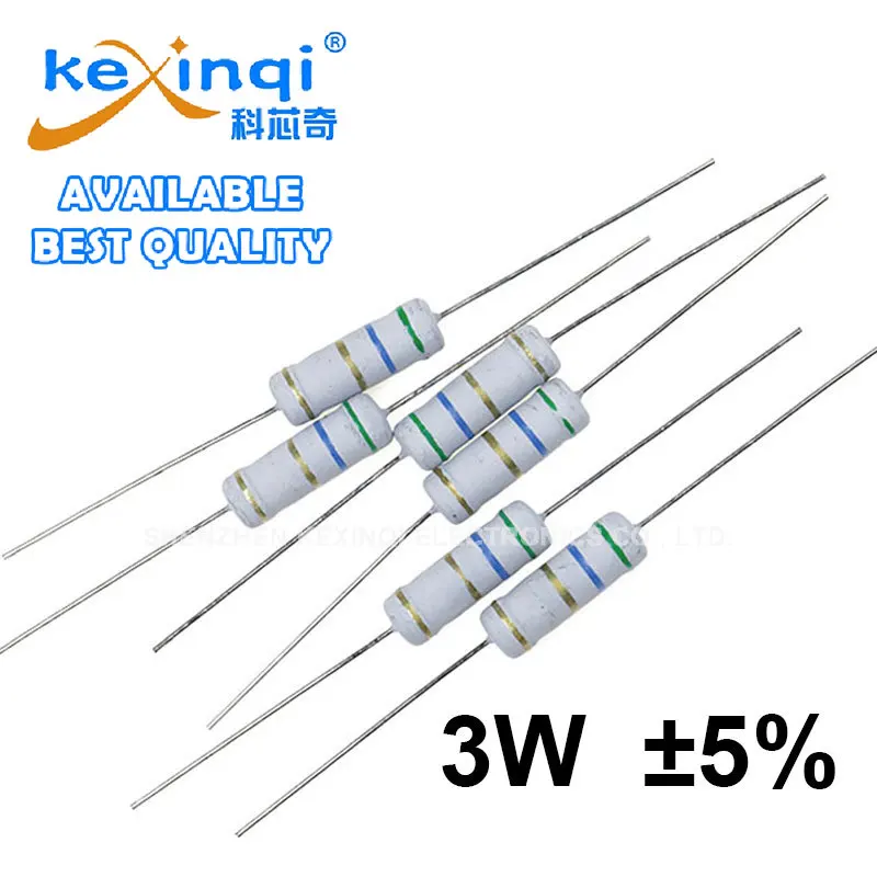 (10 stks) 3 W Koolstoffilmweerstanden 5% 0.1R-10 M 6.8R 12R 33R 10R 5R 500R 3R 100 K 47R 2R 10 K 100R 200R 51R 1 K 12R 1 M 330R 33R