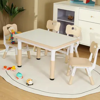 Kids Table And Chair Set, Height Adjustable Toddler Table And Chair Set For Ages Over 3, 31.5''L X 23.6''W Graffiti Desktop For