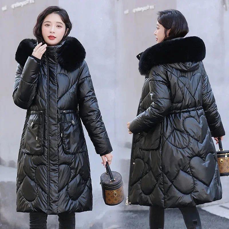 

2023 New Women's Down Cotton Parkas Winter Jacket Coat Big Fur Collar Thick Long Coats Female Fashion Hooded Padded Outerwear