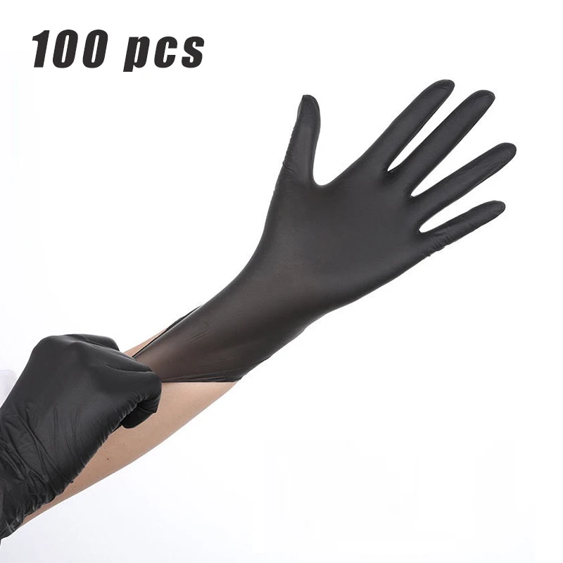 Black Disposable Nitrile Gloves 100 PCS/Pack Latex Free Small Medium Large Home Food Work Safe PVC Blend Hand Elastic Gloves