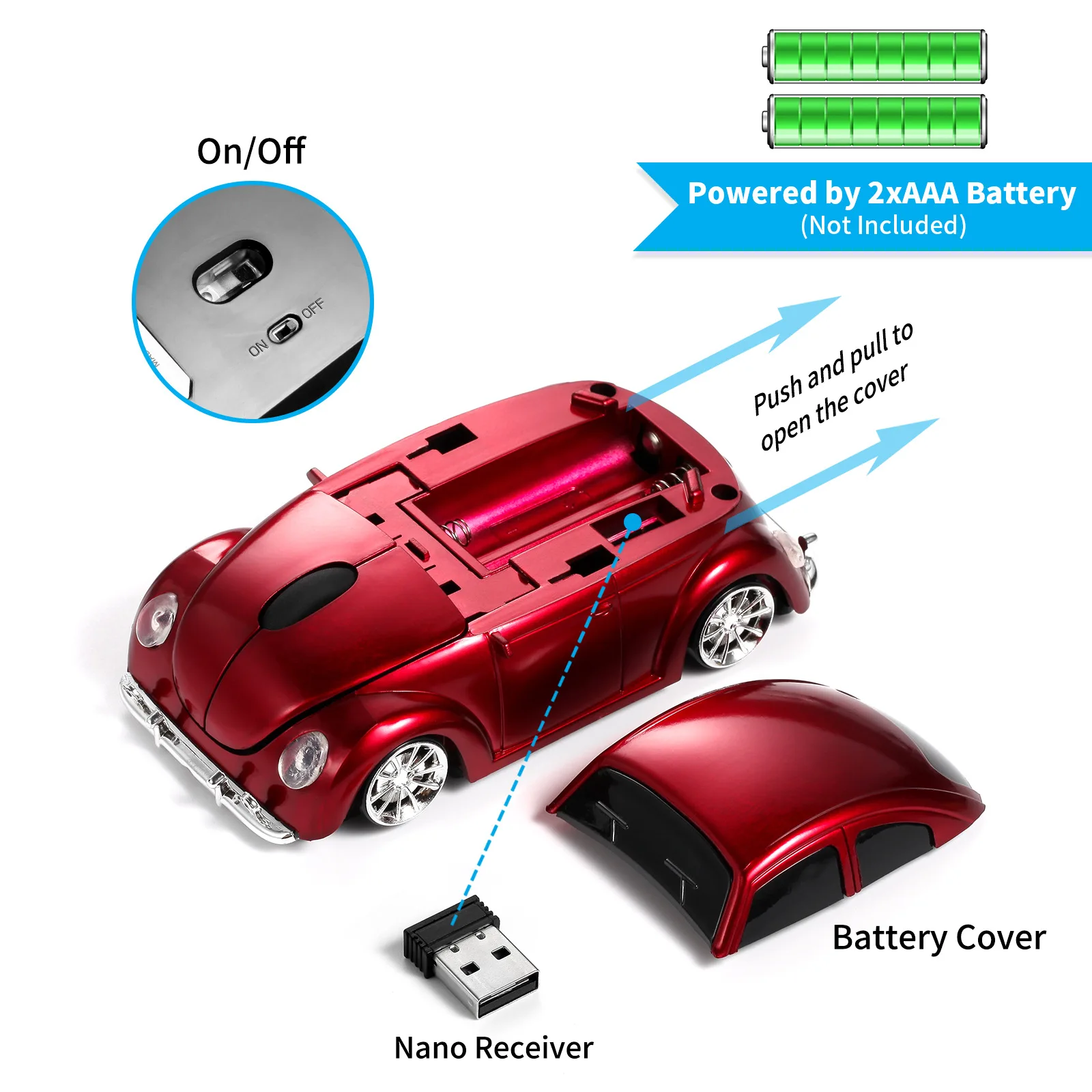 Beetle Car 2.4G Wireless Mouse Computer Ergonomic Optical Mouse Fashion Mini Potable 3D Mouse for Laptop Pc