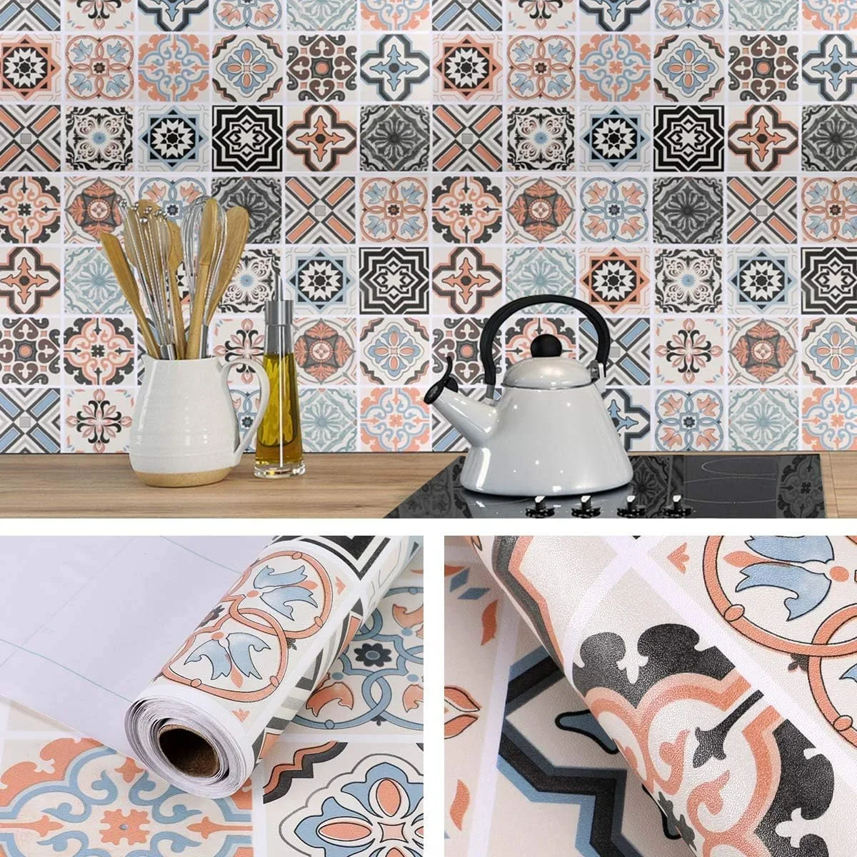 40cm European style Oil Proof Kitchen Stove Furnitur Wall Stickers Self Adhesive PVC Bathroom Tile Waterproof Cabinet Wallpaper image 3