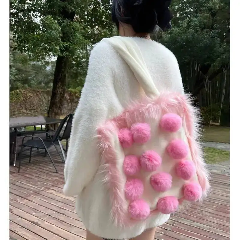 Bloom Plush Large Capacity White Shoulder Bags Women New Sweet Cool Casual Tote Bag Female Fairycore Y2k Handbag Aesthetic