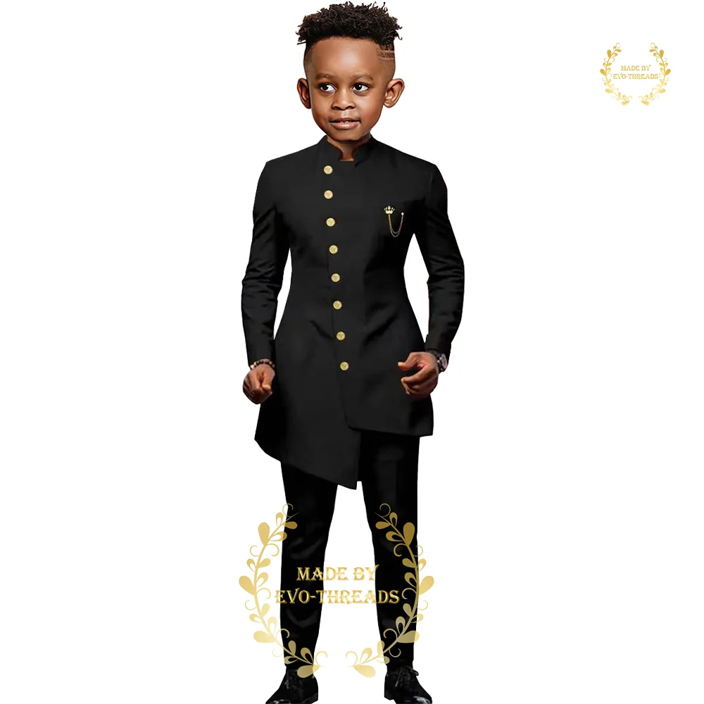 Africa Suit for Boys 3-piece Set (Jacket+pants) Black Dishdasha Tuxedo for Wedding Kids Formal Fashion Custom Outfit Age 2-16 T