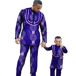 Ropa africana de manga larga para padres e hijos, trajes Dashiki ajustados para padres y niños, conjuntos de moda para hombres, Wyq340
