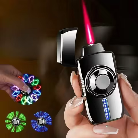 Cool Color Light Fingertip Gyroscope Voice Controlled Ignition Windproof Red Flame Butane Gas Lighter Funny Electric Lighters
