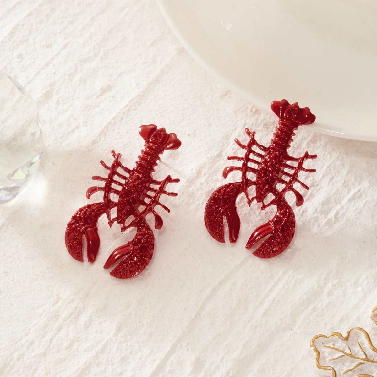 Kreative, übertriebene rote Strass-Hummer-Ohrhänger für Damen und Herren, glänzende, modische Meerestier-Sommerohrringe, Partyschmuck – Detail 27