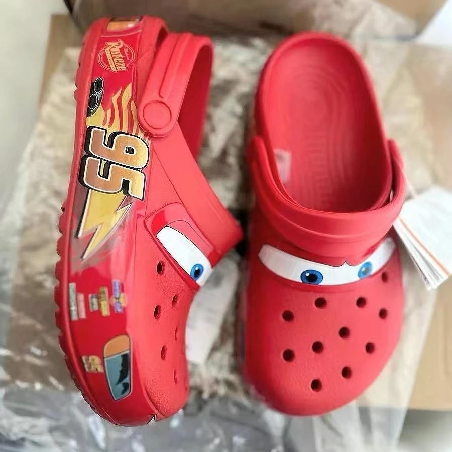 

Крутые новые непромокаемые тапочки Aoger Lightning Mcqueen Pixar с героями мультфильмов, пляжные сандалии, однотонные повседневные дышащие туфли с запахом на щиколотке