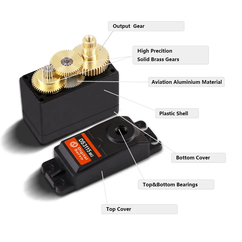 Servo estándar Digital para coche y barco a control remoto, engranaje de Metal de 9KG, 15KG, DS3115, DS3120, 20KG, DS3109, 1/8, 1/10, 1/12, 4 unidades