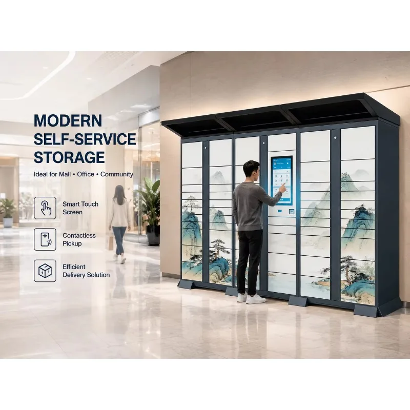 17 Doors Smart Metal Parcel Locker Outdoor Self Service Package Delivery Cabinet 21 Inch Touch Screen Weatherproof Rust