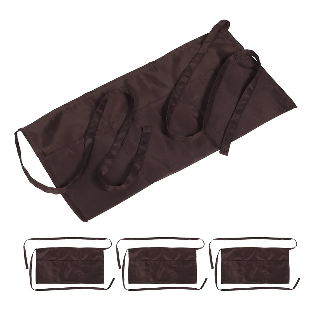 

Набор из 4 кухонных фартуков унисекс: короткие фартуки на талии с регулируемыми завязками, для официантов и официанток, с карманами, многофункциональные для приготовления пищи