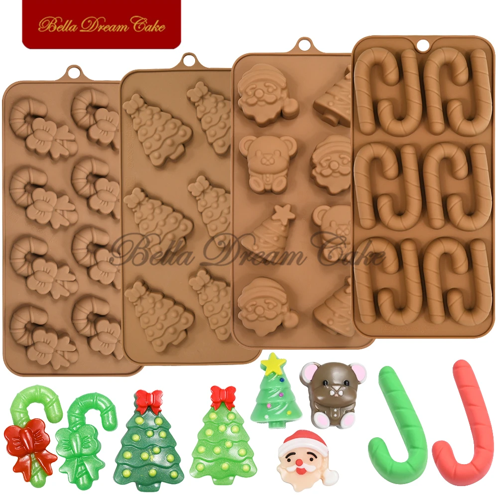 3D Christmas Tree/Candy Cane Design Silicone Chocolate Mold DIY Gummy Dessert Mousse Mould Cake Decorating Tool Kitchen Bakeware