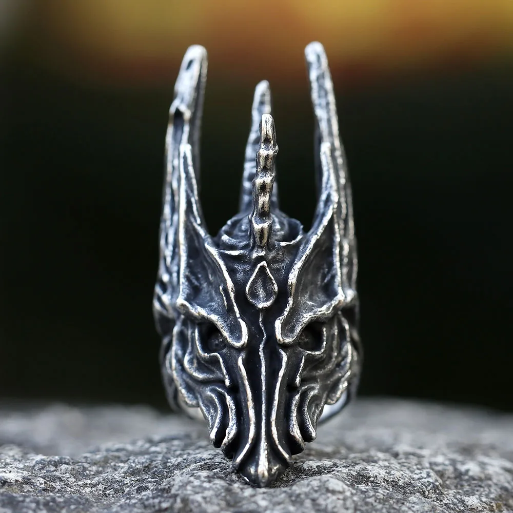 2023 Vintage Black Helm of Sauron Stainless Steel Ring for Men Punk Gothic Dragon Rings for Men gift Party Jewelry