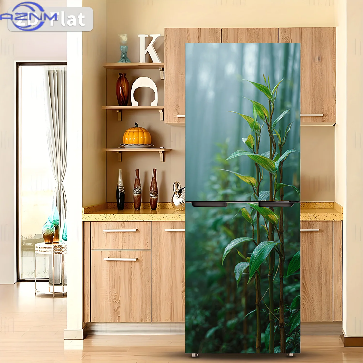 1pc of Refrigerator Sticker, , Featuring a Misty Bamboo Shadow Theme Design. Self-Adhesive Wall Decoration Wallpaper Suitable