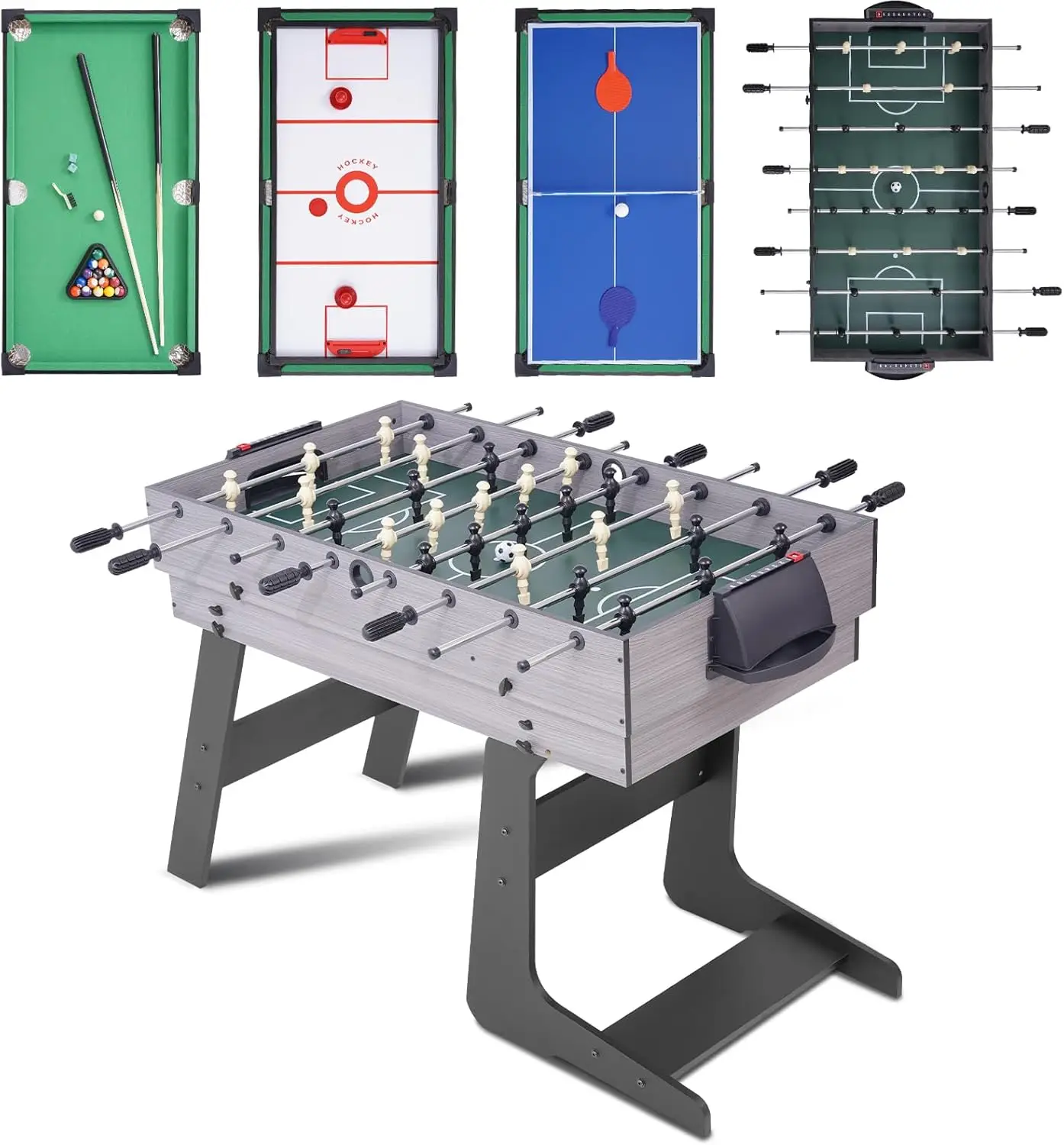 Mesa de juego, juego de mesa de juego combinada plegable con ping pong, hockey, billar y futbolín para adultos, hogar, sala de juegos, Frien