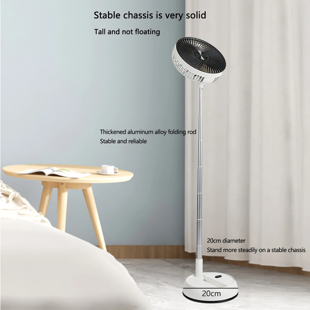 Portable Oscillating Standing Fan with Remote Controller Foldable Desk Fan Rechargeable Battery Powered Pedestal Fan for Camping