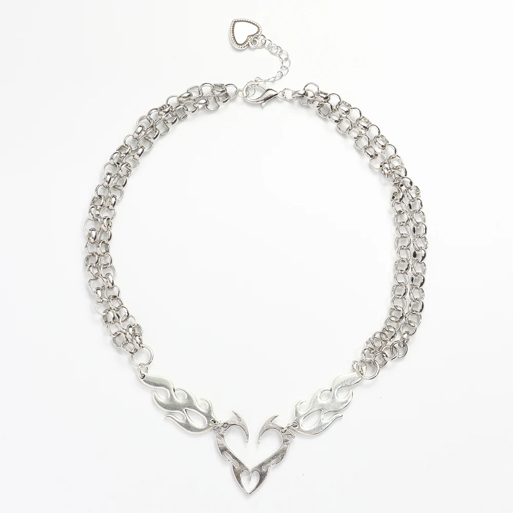 Y2K Punk Silber Hohle Flamme Herz Anhänger Damen Hip Hop Party Schmuck Geschenk – Detail 6