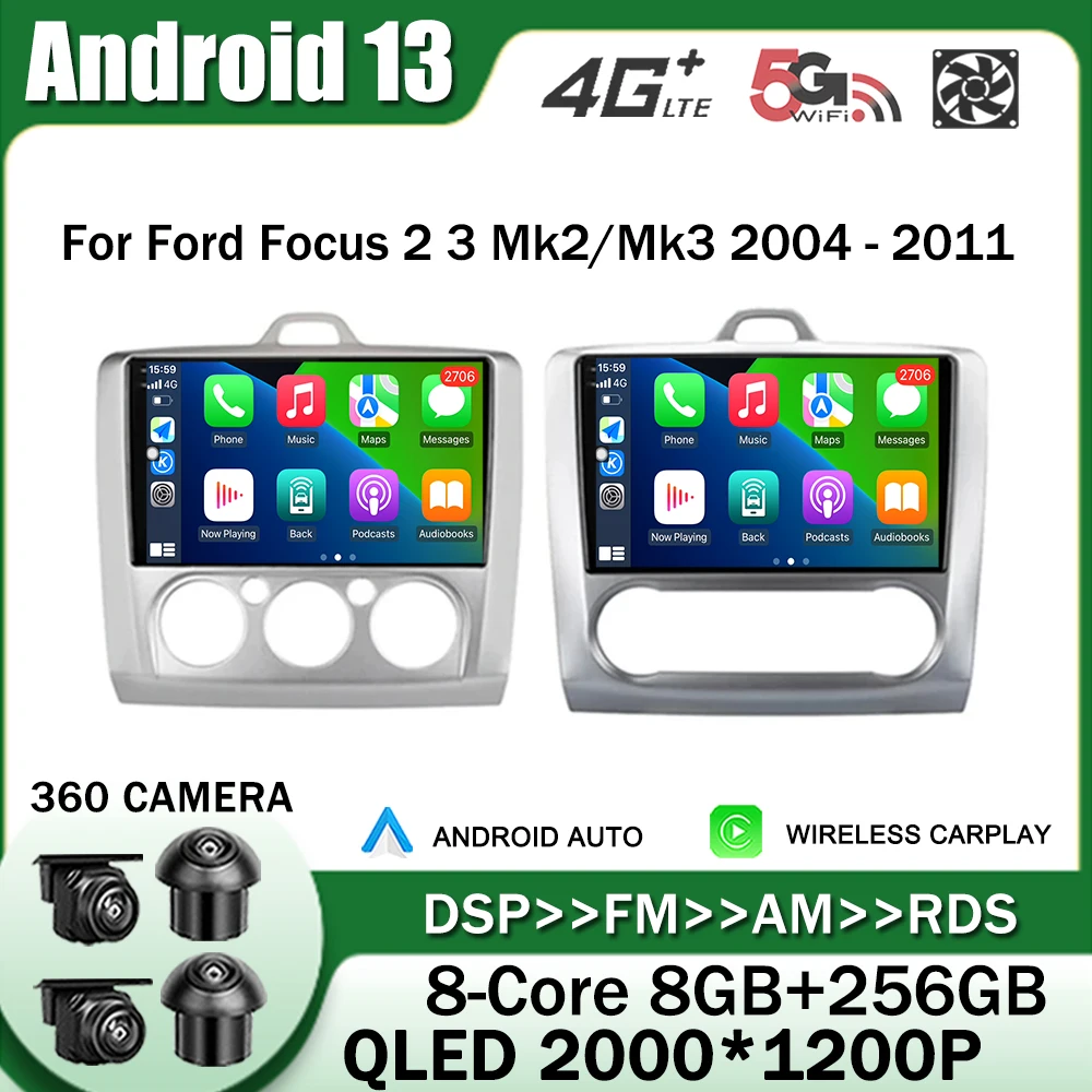 

9" for Ford Focus 2 3 Mk2 Mk3 2004 - 2011 Android 13 Car Radio Multimedia Player GPS Navigation carplay Head Unit 2Din DVD