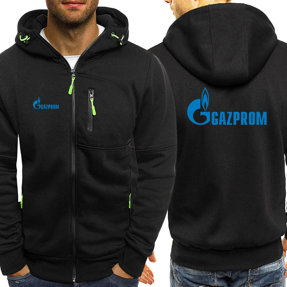 Russia Gazprom 2024 New Men's Tri-color Hooded Jacket Spring and Autumn Leisure Slim-fit Harajuku Comfortable Zipper Tops