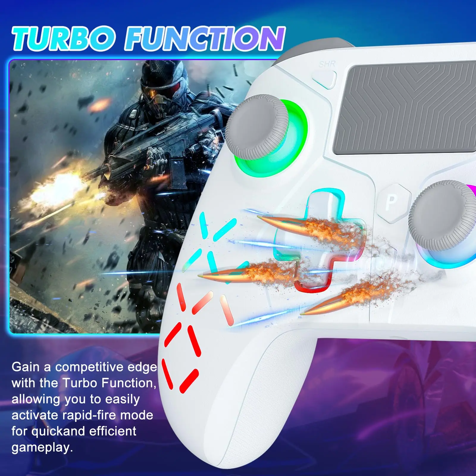 وحدة تحكم Bonadget اللاسلكية لوحدة تحكم Gamepad Ps5/Pc مع وظيفة برمجة الاهتزاز ذات الإحساس المزدوج Turbo