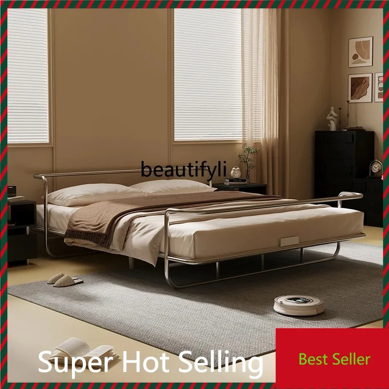 

K132 Stainless steel bed wrought iron double Light luxury metal retro master bed