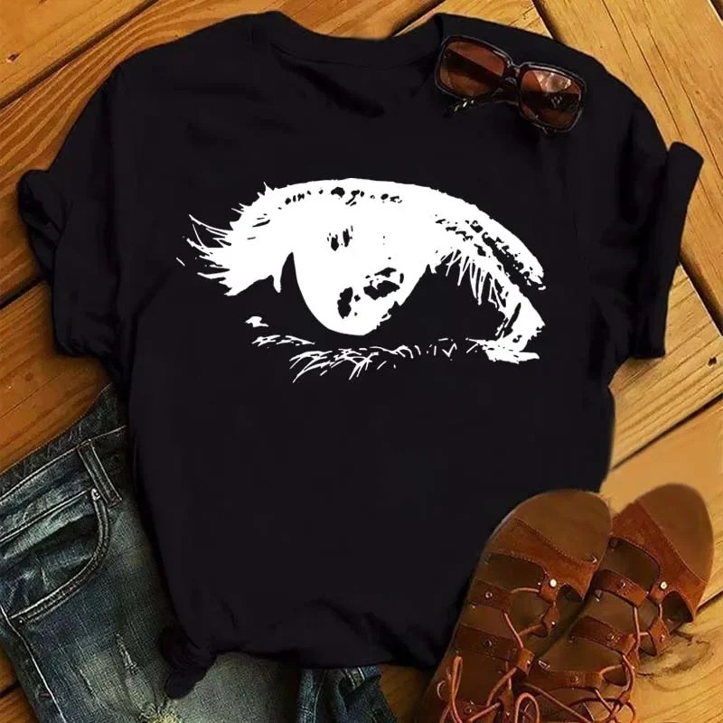 Maycaur Fashion Graphic Women Tops Eyelashes Print Kawaii Lashes Women T Shirt Tee Funny Makeup Aesthetic Shirt Camisas Mujer