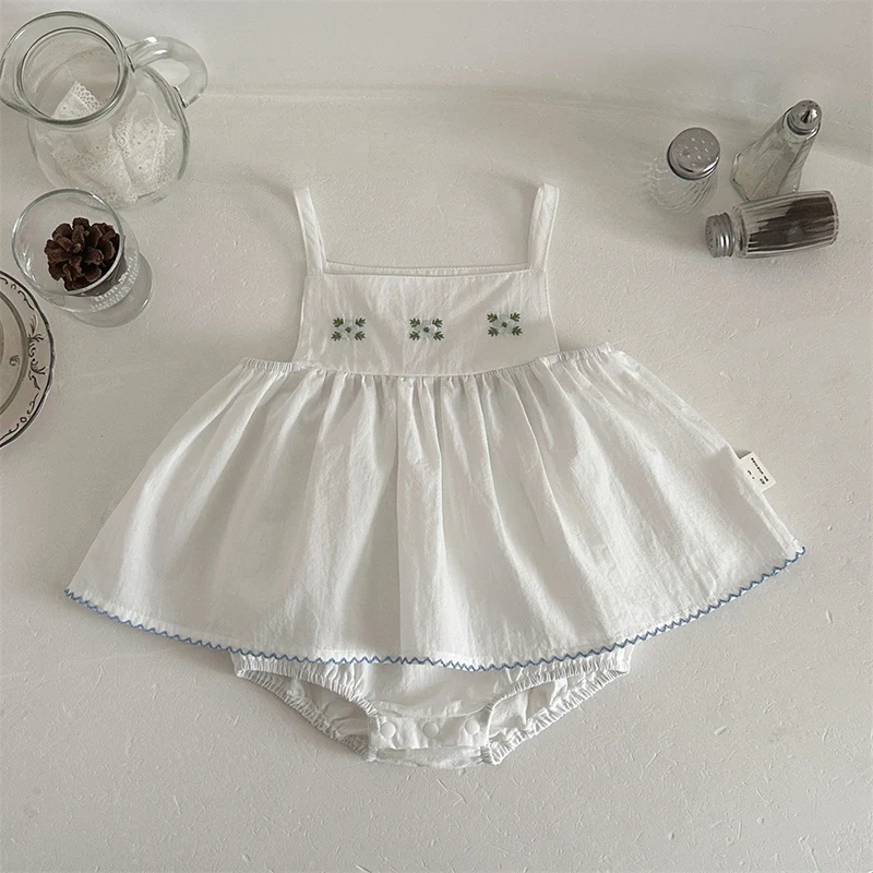 2026 New Summer Newborn Baby Girls Clothing Set Sleeveless Cotton Embroidery Vest+PP Shorts 0-3Yrs Children Clothes Suit