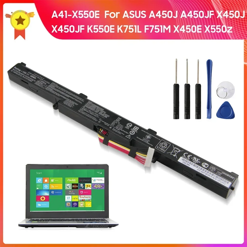 

Replacement Battery A41-X550E 3100mAh For ASUS A450JF A450J X450JF X450J F751M K550E K751L X550za X450E X550z X751m X750j F751mj