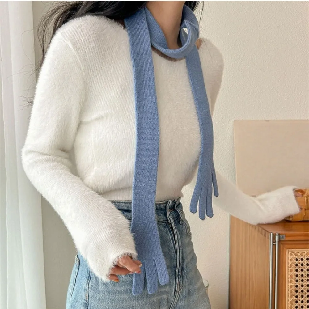 

Lightweight Little Palm Scarf Korean Style Acrylic Fibers Long and Thin Scarf Multifunctional Solid Color Creative Belt