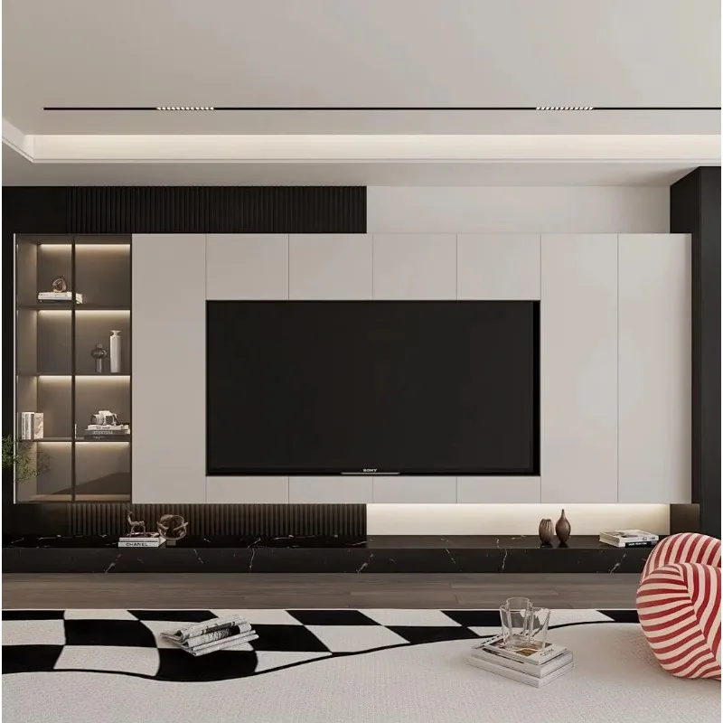 Modern Design Living Room TV Cabinet Custom Background Wall Unit Storage TV Cabinet with Glass Door