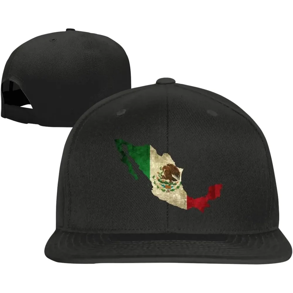 Michoacan Mexico Map Flag Baseball Cap, Men Solid Flat Bill Adjustable Snapback Hats Unisex Black