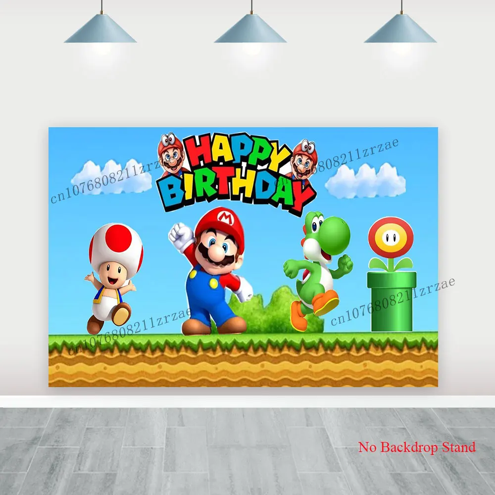 غطاء خلفية سوبر ماريو للأطفال الأولاد لتزيين حفلات أعياد الميلاد السعيدة وحفلات استقبال المولود الجديد، لافتة خلفية جدارية للتصوير الفوتوغرافي #2