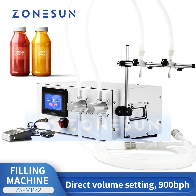 

Zonesun 2 Head Liquid Filling Machine Bottle Filler Semi Automatic Water Juice Drinks Magnetic Pump ZS-MPZ2