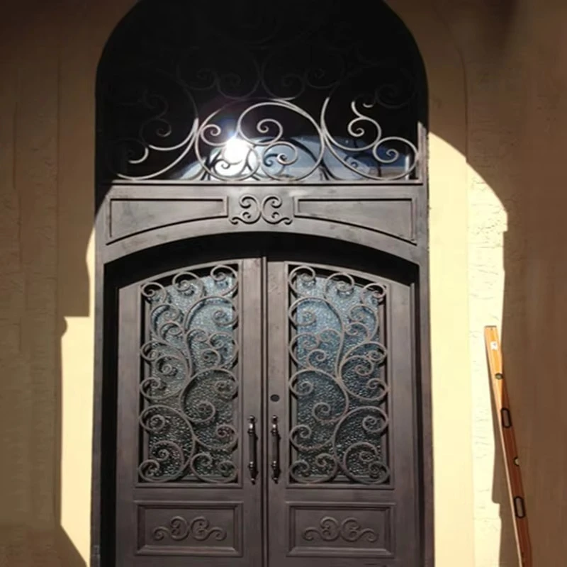 

European Luxury Style Tempered Glass Exterior Other Main Door Double Security Front Entrance House Wrought Iron Door