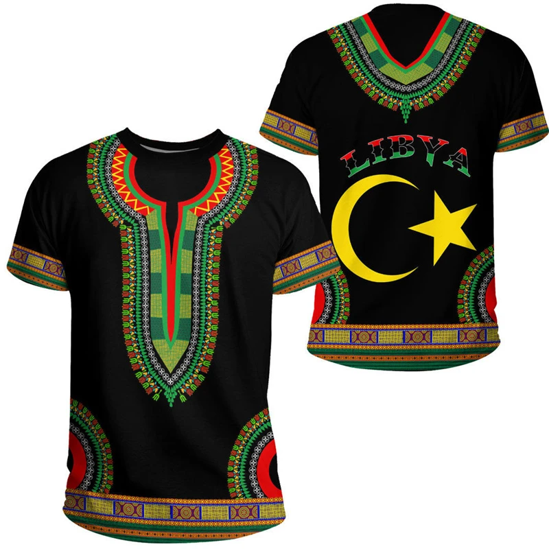 Fashion Libya Flag Graphic Football T Shirts Summer Casual Crew Neck 3D National Emblem Printed T-shirts Loose Breathable Tees