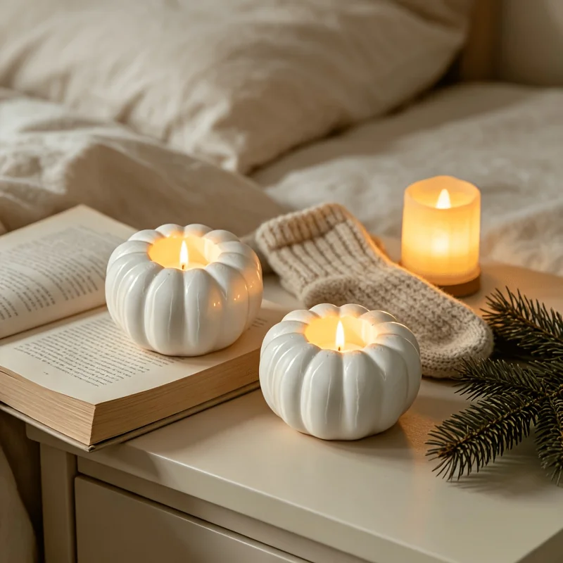 2 Pack Pumpkin Decorative Candle Holders,Multi Holiday TabletopOrnamentsforFamily Party,Ideal Festival Gift Candles Not Included