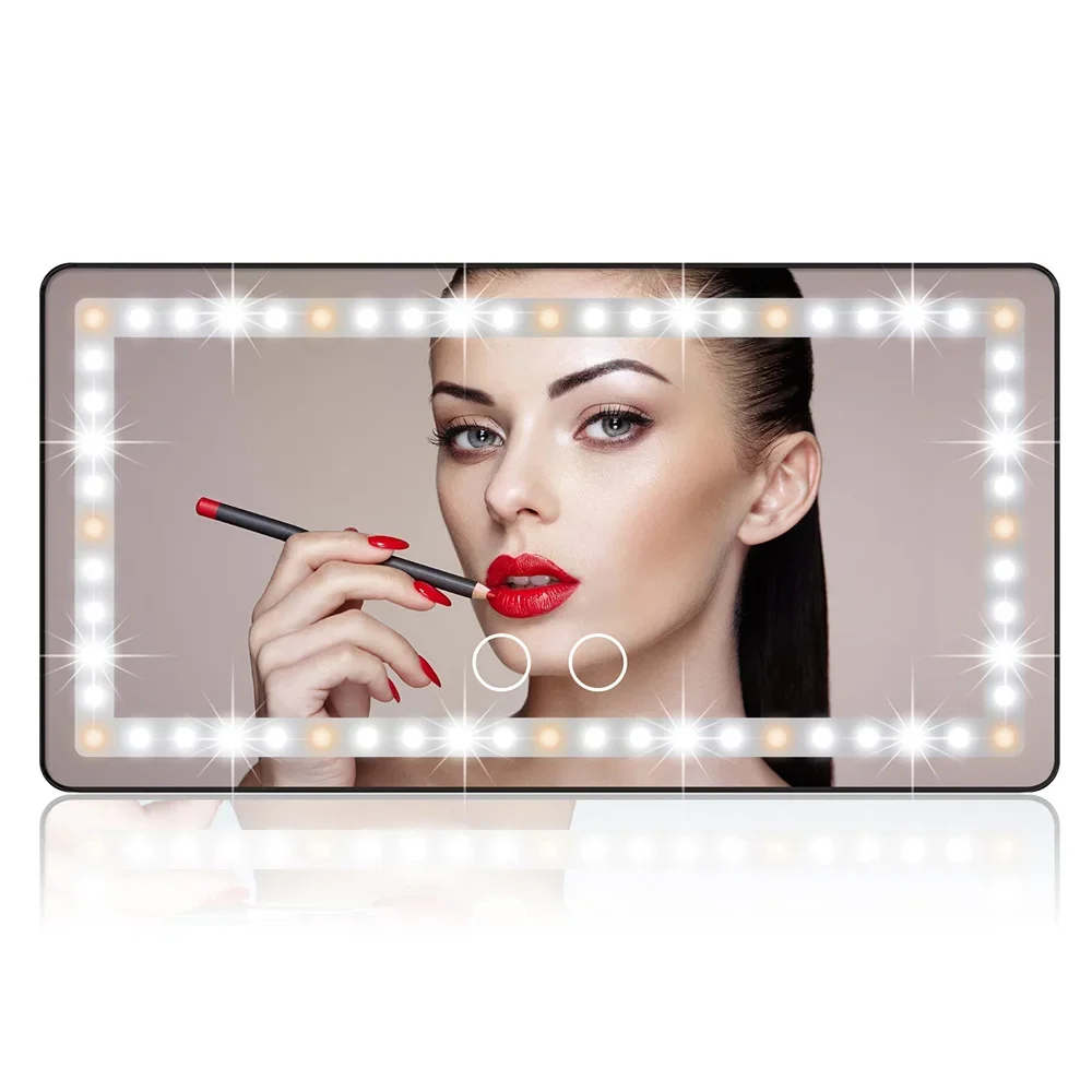 Car Sun Visor Vanity Mirror, Rechargeable Makeup Mirror With 3 Light Modes & 60 LEDs - Dimmable Clip-on Rear View Sun-Shading Co