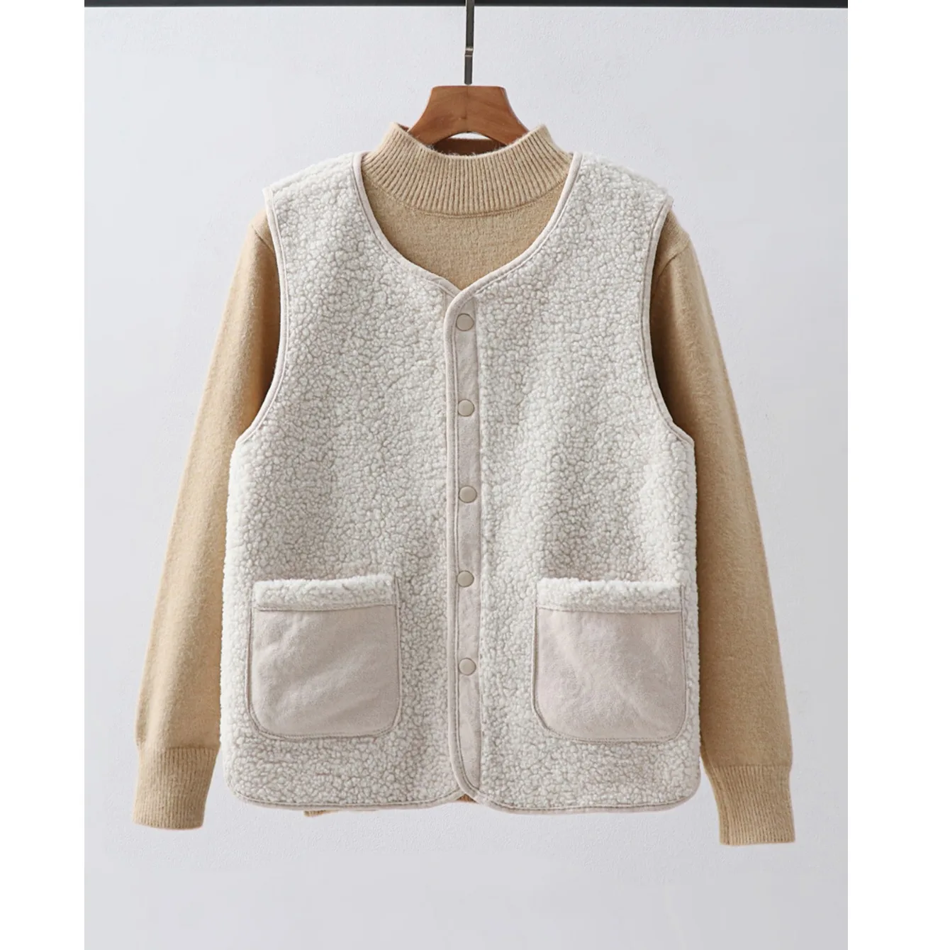 Automne hiver nouvelle grande taille fourrure d'agneau lâche léger chaud Svel gilet Faionable polyvalent mince fibre de polyester ort...