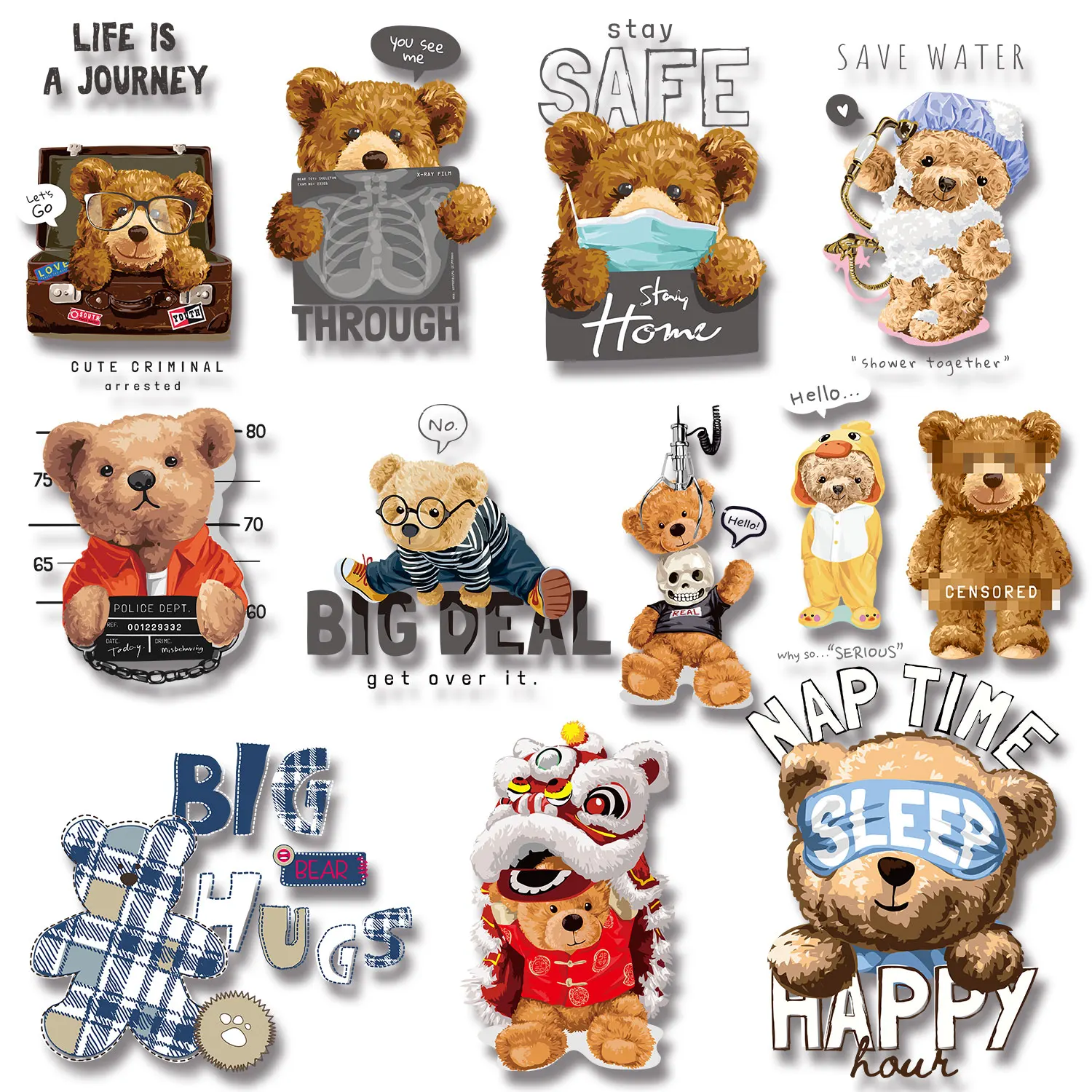 Life is a Journey Happiness Nap Time Cash is King  Cute Bear Iron on Transfers Applique for Cloth Various colors Diy Craft
