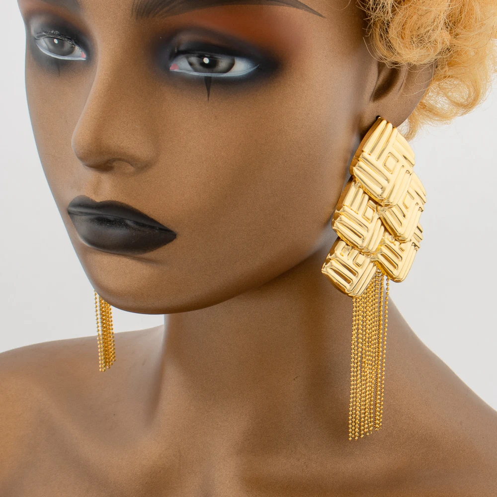 Bohemia Tassels Earrings Flower Long Chain Gold Color Drop Earrings For Women Daily Birthday Party Gifts