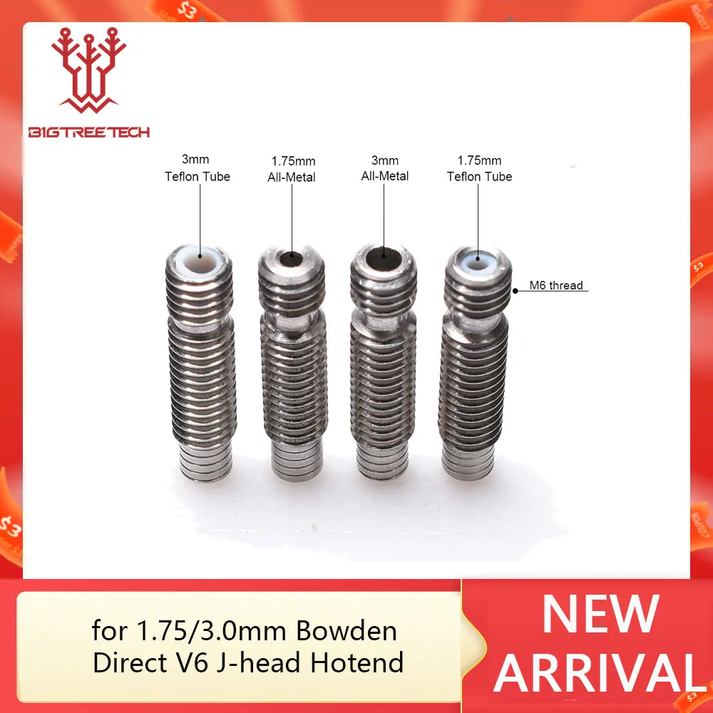 1/15PC V6 Gardło Heat Break Hotend Gardło Całkowicie metalowa rura teflonowa ze stali nierdzewnej dla 1.75/3.0mm Bowden Direct V6 J-head Hotend
