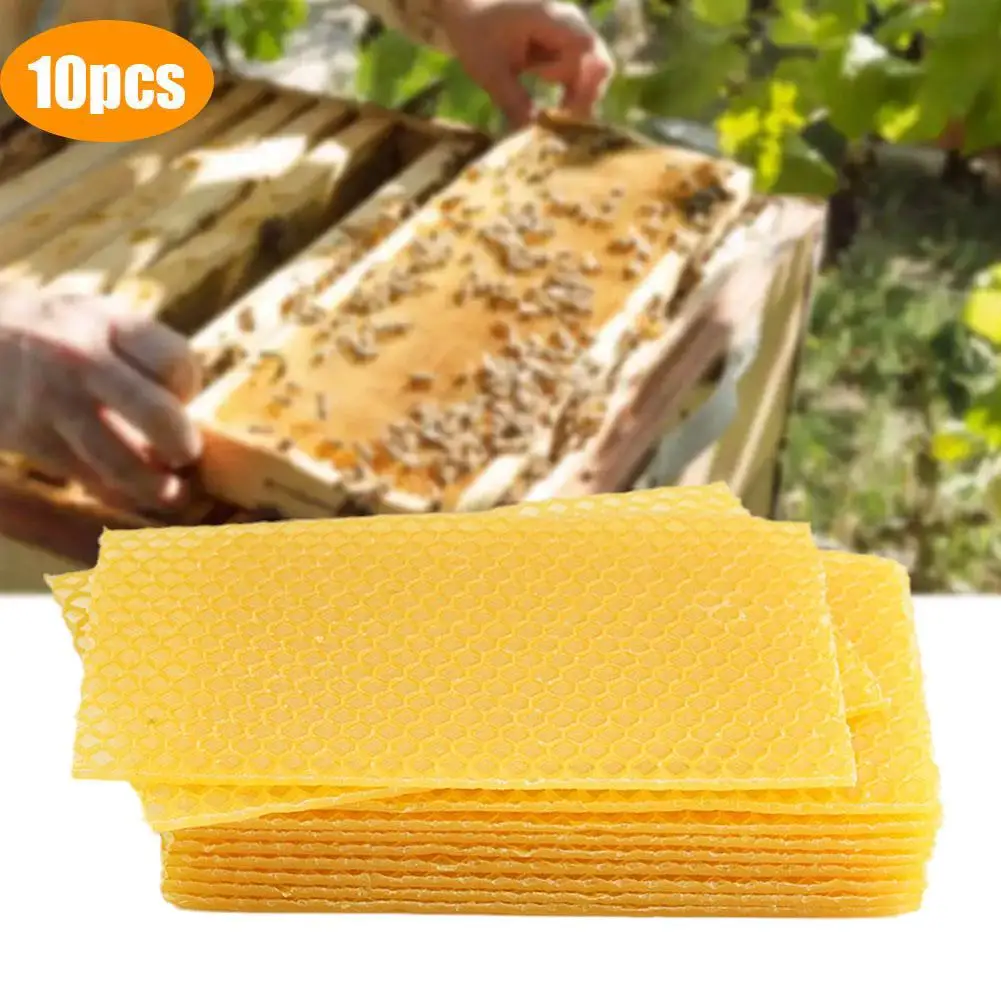 10Pcs Natural Beeswax Sheets Honeycomb Sheet Hive Cell Frame Wax Foundation for Candle Making Craft Beekeeping DIY Supplies A6T9