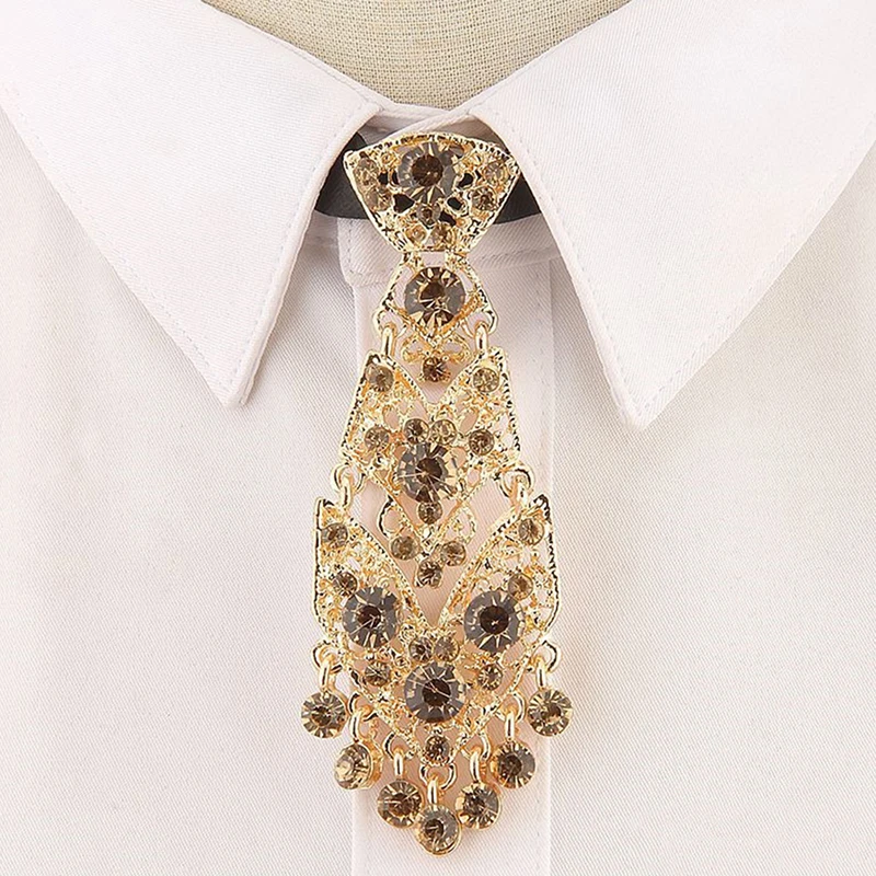 Personality Crystal Neckties Trendy General Korean Wine Party Wedding Ceremony Metal Short Luxury Tie Men Accessories Fashion