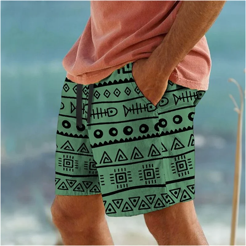 Simple Geometric Patterns Beach Short Fashion Casual Mens 3D Printed Summer Short Pants Trend Streetwear Oversized Swim Trunks