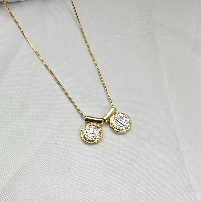 5 pcs/lot Best-Selling Gold Plated Brass Double Sided SAN Benito Charm Necklace Gold Silver Pendant Cross Necklace Jewelry