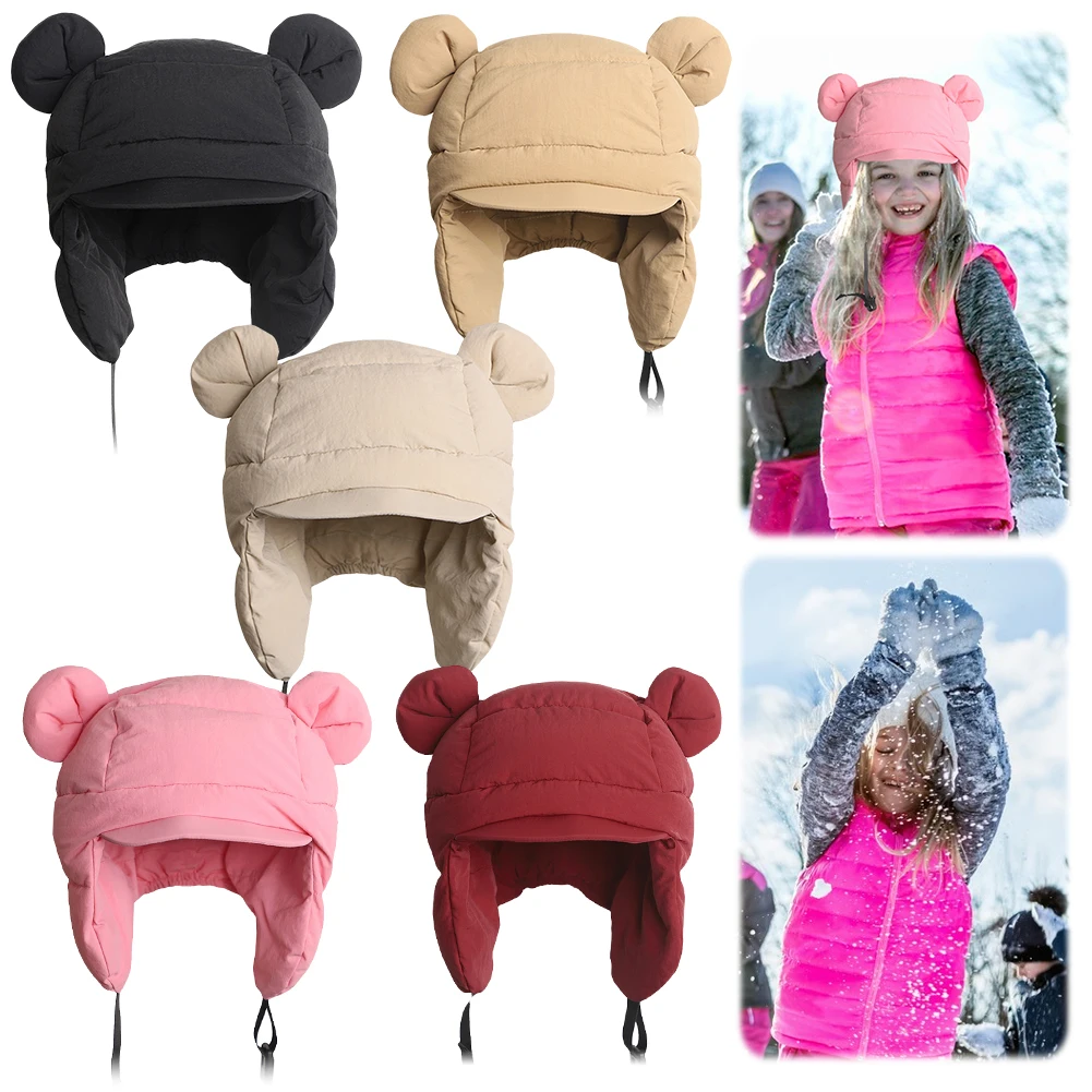 Fashion Down Cotton Winter Hat Windproof Ear-flapped Hat Ear Protection Hat Outdoor Snowing Beanies for Women Girls