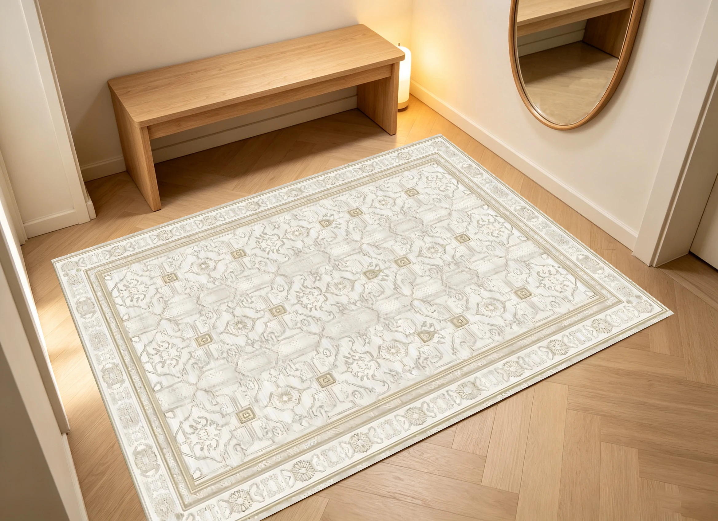 2D Retro Light Beige Geometric Check Pattern Rug - Suitable for Living Room and Bedroom, Instantly Refreshes Autumn/Winter Decor