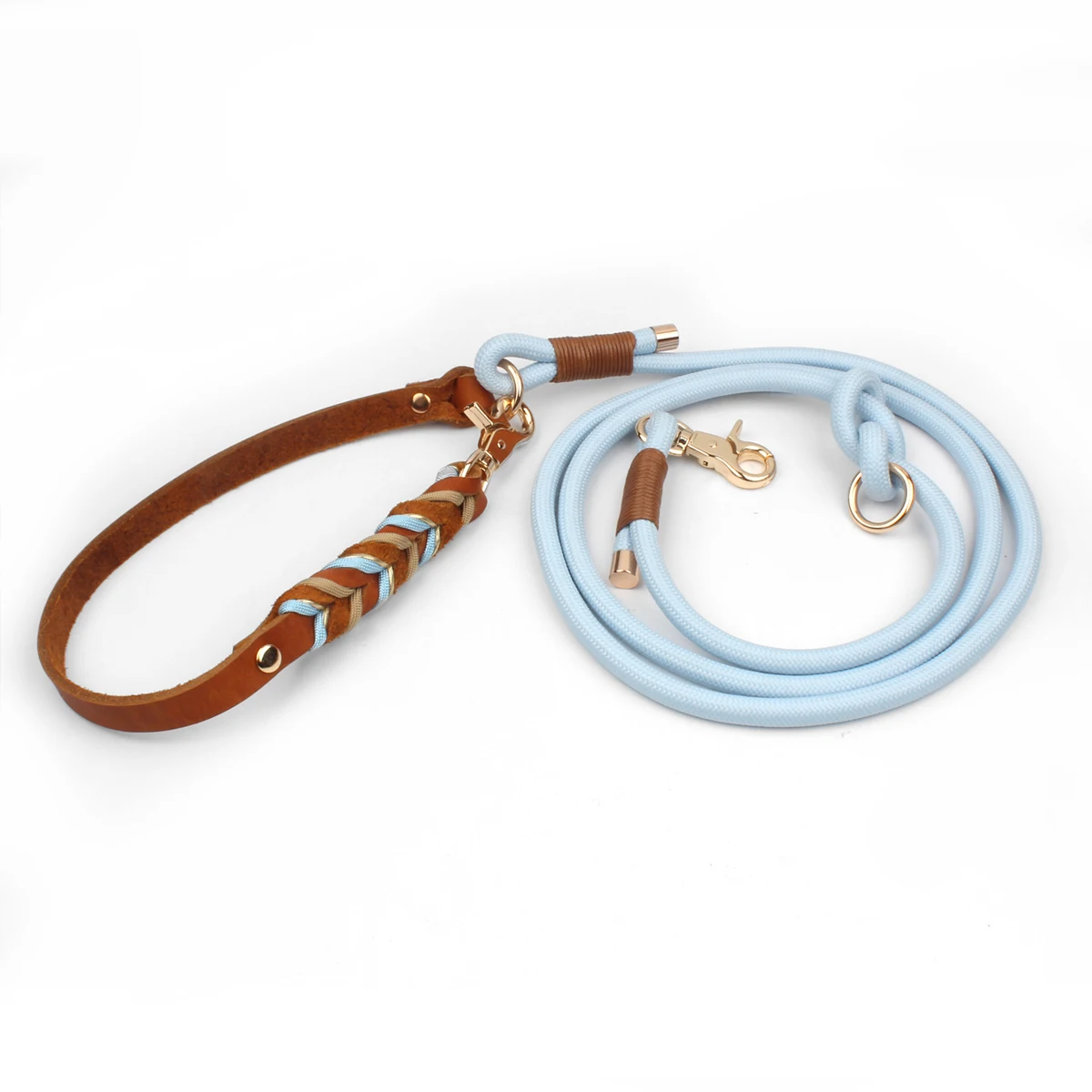 Braunes Leder-Hundehalsband und Leinen, Anzug, gewebte Muster, wunderschönes, langlebiges Nylon, orange Farben, Seil, freihändiges Design, 2026, neu – Detail 16