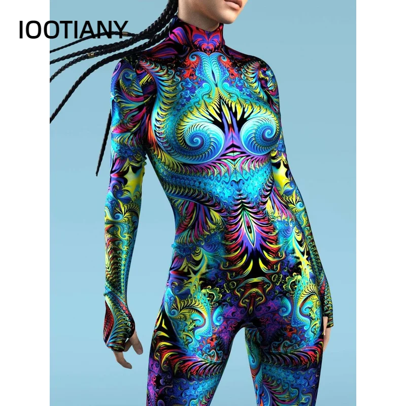 Multicolour Printing Holiday Party Women Kids Rainbow Sexy Skinny Jumpsuit Wear Onesie Cosplay Costume Elastic Bodysuits Rompers