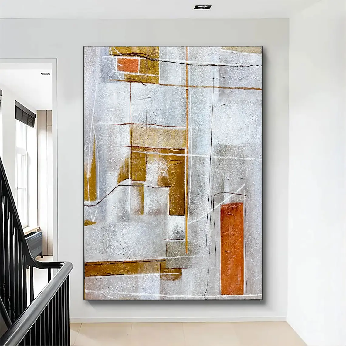 

Handmade Textured Acrylic Textured Hand Painted Oil Painting Wall Decor Abstract Vertical Geometry Wall Art Picture Living Room